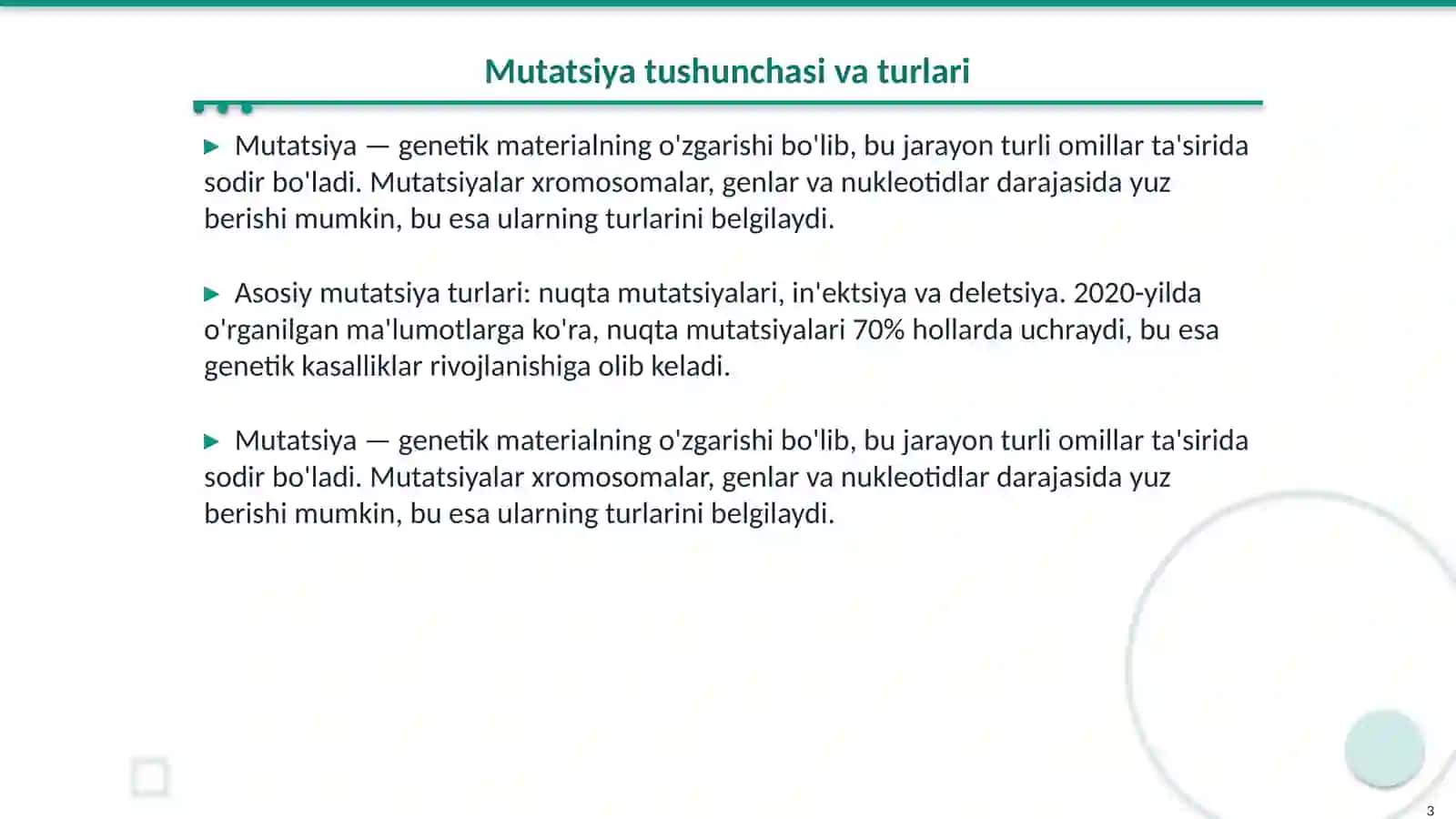 Mutatsiyslar sabablari shakllari ahamiyati va biologik oqibatlari 3
