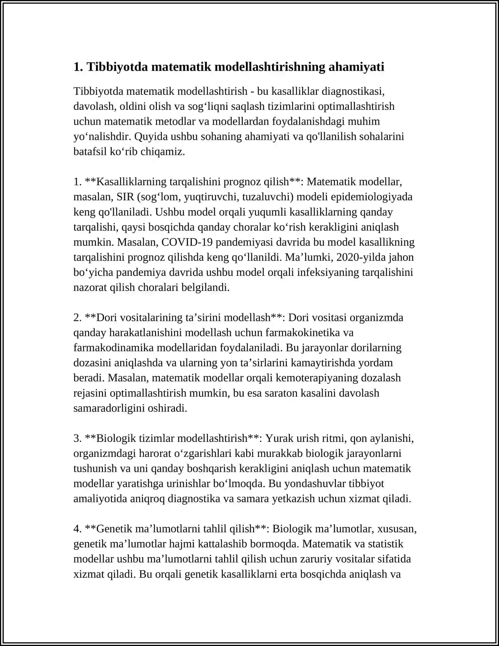 TIBBIYOTDA MATEMATIK MODELLASHTIRISH USLUBLARINI OʻRGANISH 3