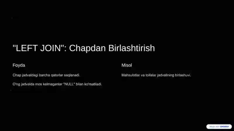 Bir nechta jadvallarni birlashtirish. “JOIN”lar bilan ishlash 3
