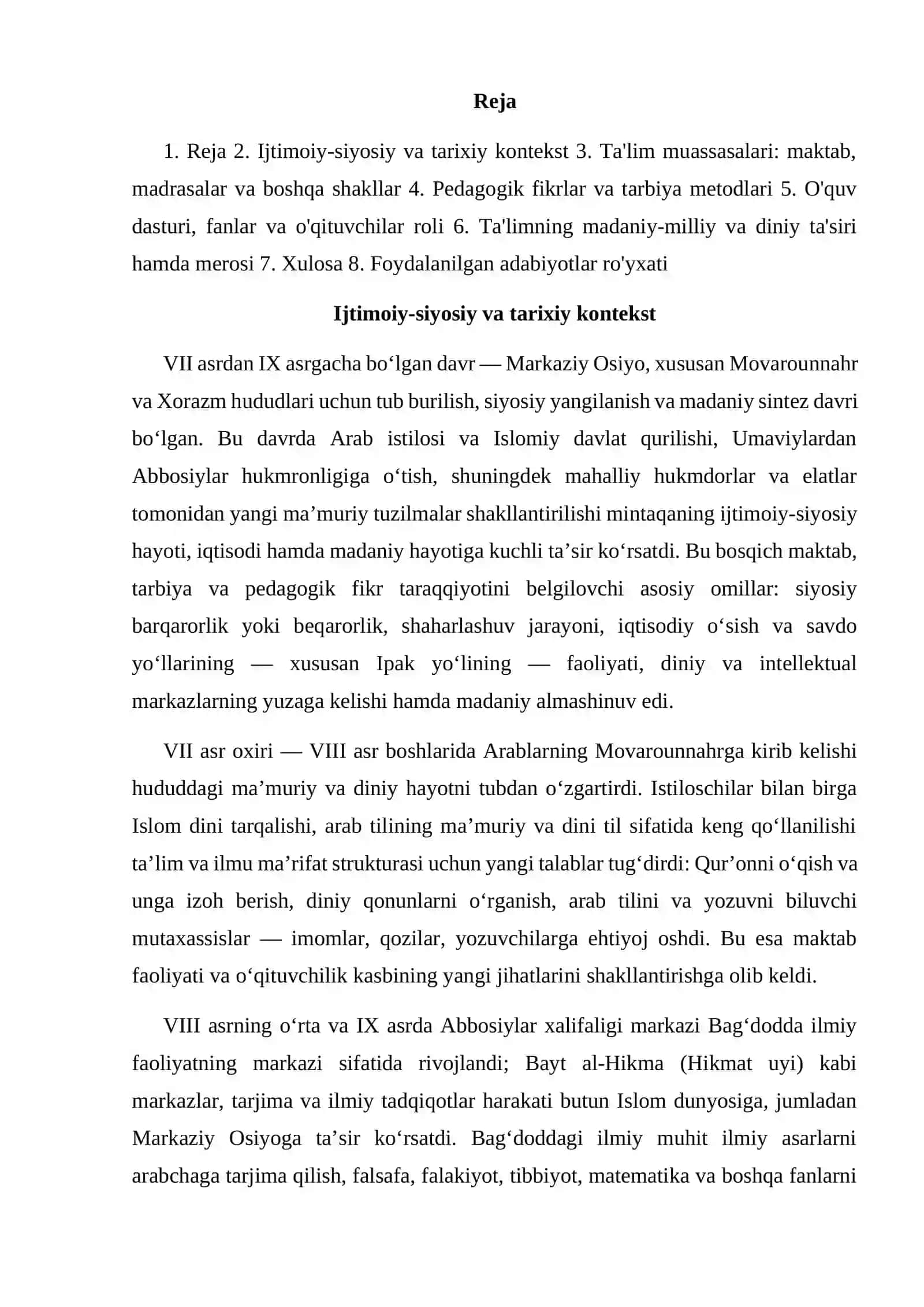 Vll asrdan IX asrgacha bo'lgan davrda maktab tarbiya va pedagogik fikr taraqqiyoti 3