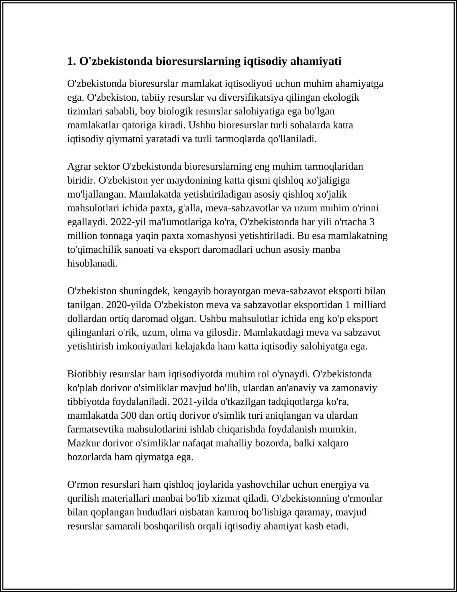 OʻZBEKISTONDA BIORESURSLARDAN IQTISODIY FOYDALANISH MUAMMOLARI 3