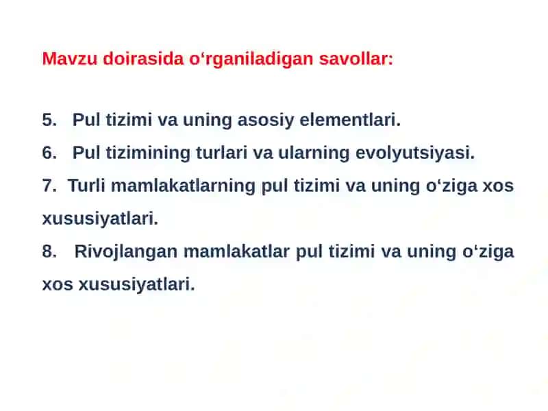 Pul muomalasini tashkil qilish va pul massasi 3