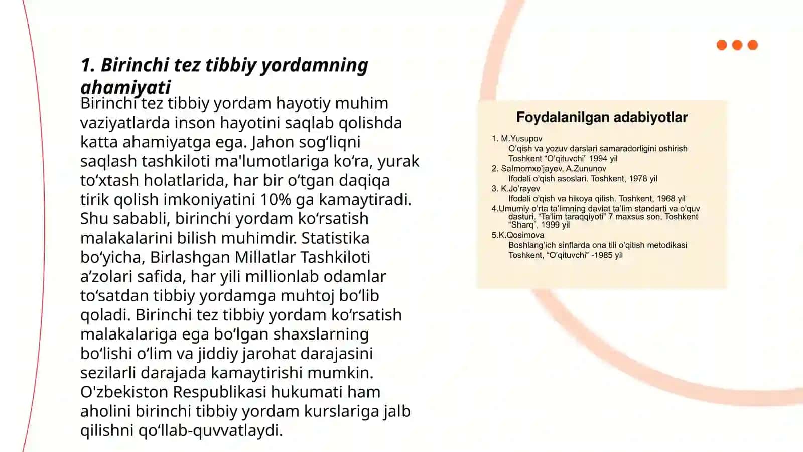 Birinchi tez tibbiy yordamning ahamiyati va uni bajarishning umumiy qoidalari 3
