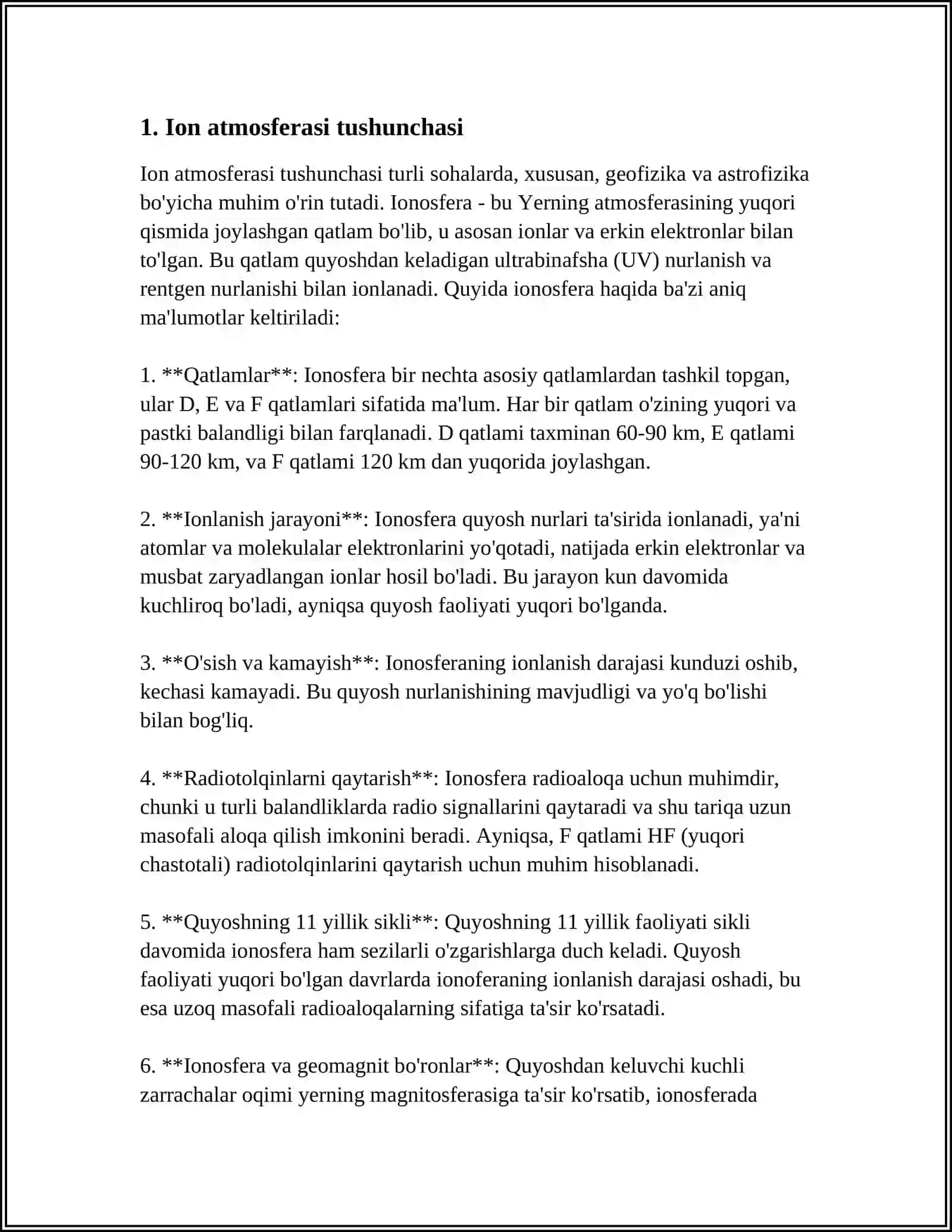 ION ATMOSFERASI HAQIDA TUSHUNCHA.ION AKTIVLIGI VA UNING KONSENTRATSIYAGA BOG'LIQLIGI ION KUCHI 3