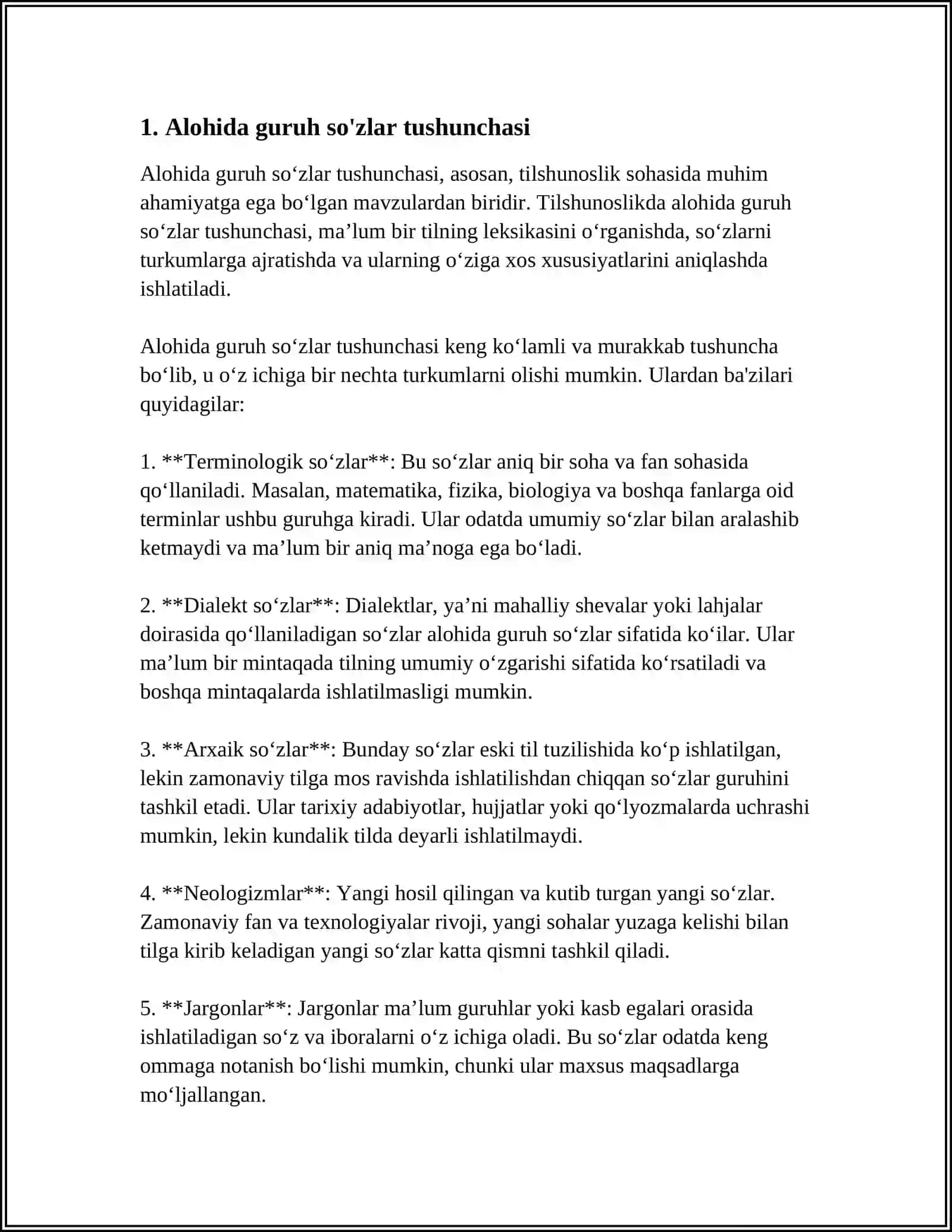 ALOHIDA GURUH SÕZLAR, ULARNING TURLARI 3