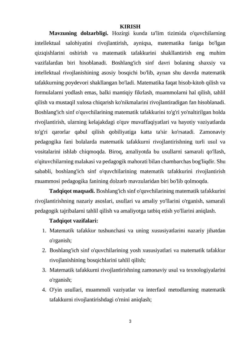 Boshlang'ich sinf o'quvchilarinig matematika tafakkurini rivojlantirish 3