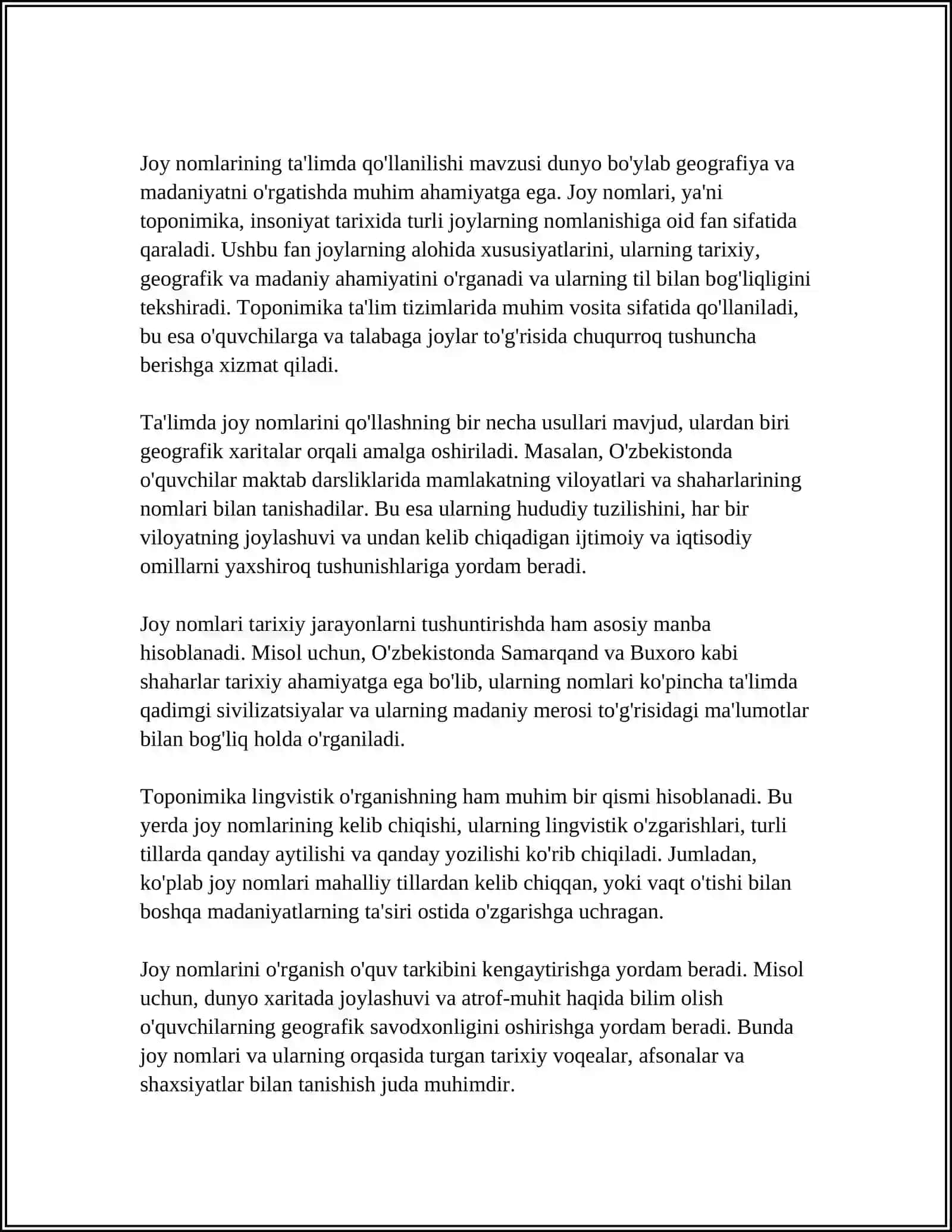 GEOGRAFIYA TA'LIMIDA JOY NOMLARIDAN FOYDALANISHNING AFZALLIKLARI 3