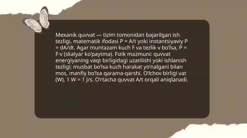 Mexanik Quvvat va uning birligi 3