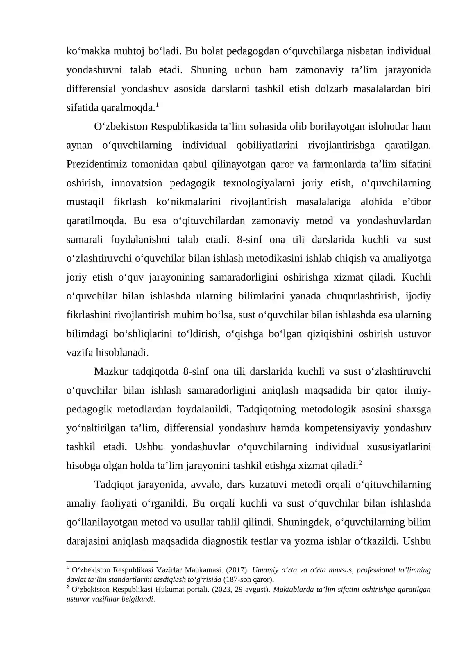 8-SINF ONA TILI DARSLARIDA KUCHLI VA SUST O‘ZLASHTIRUVCHI O‘QUVCHILAR BILAN ISHLASH METODIKASI 3