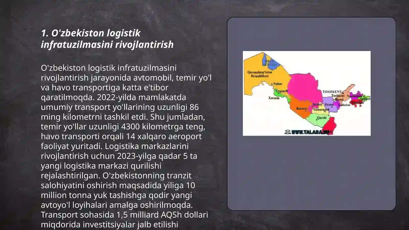 O'zbekiston logistik infratuzilmasini rivojlantirish 3