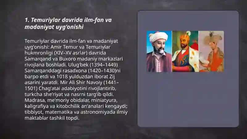Temuriylar davrida ilm‑fan va madaniyat uygʻonishi 3