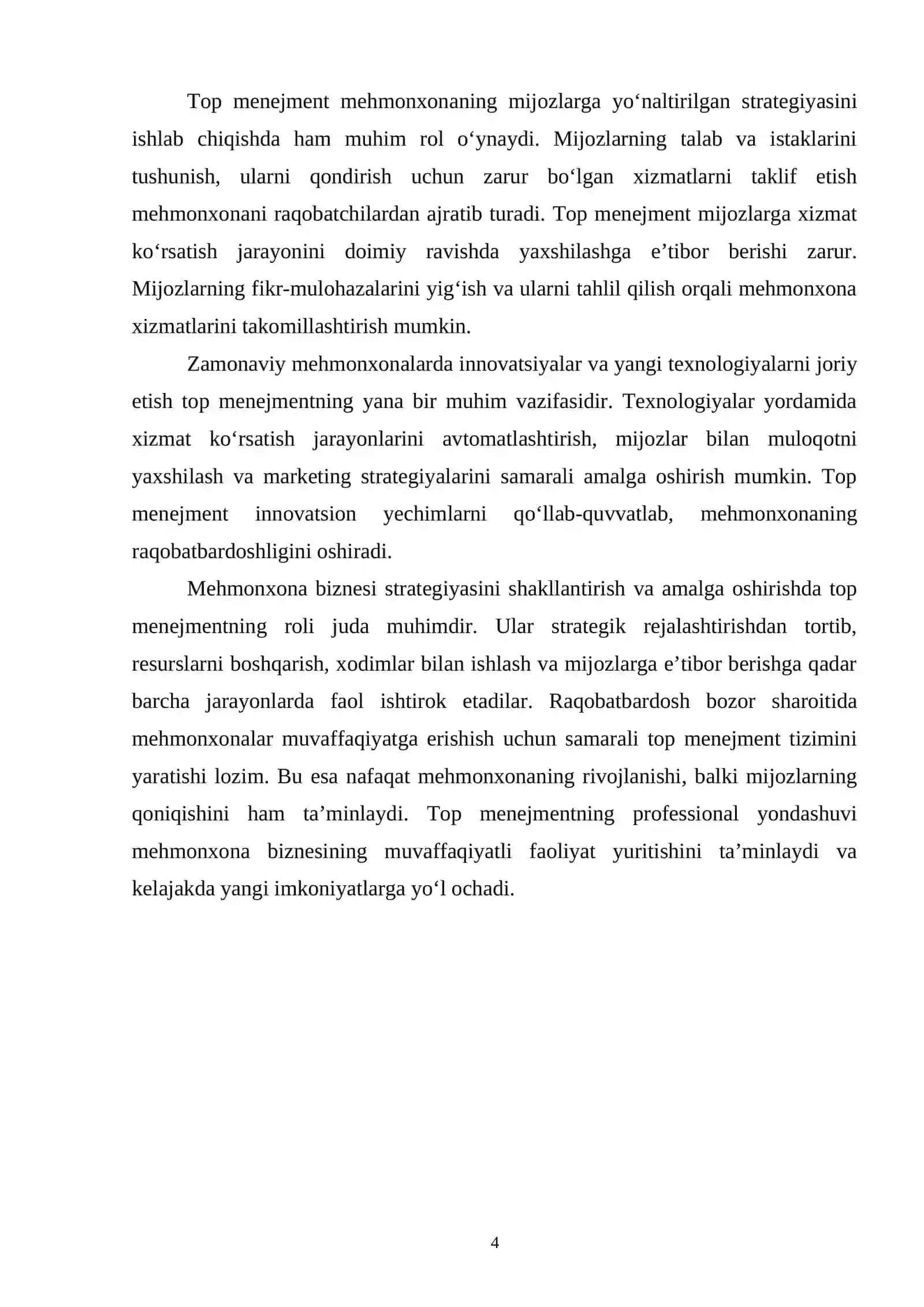 Mehmonxona biznesi strategiyasini shakllantirish va amalga oshirishda top menejment qanday rol o'ynashini o'rganish 3