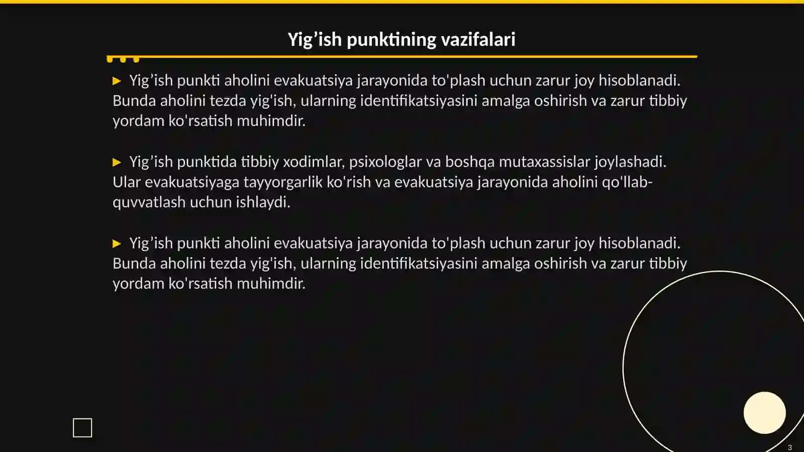 Evakuatsiyalanuvchi aholini yig’ish punkti va oraliq evakuaciyalash punktlarining vazifalari 3