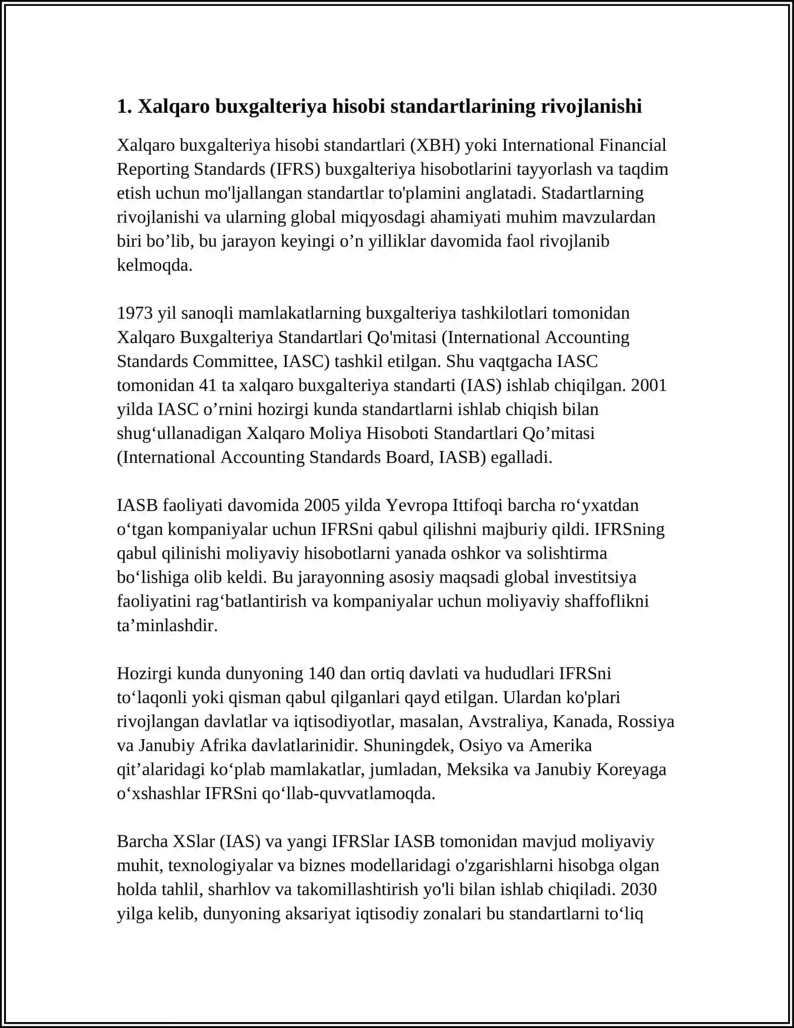 BUHGALTERIYA HISOBI XALQARO STANDARTLARNING MODELLARI VA ULARNING AMALIYOTDA QOʻLLANILISHI 3