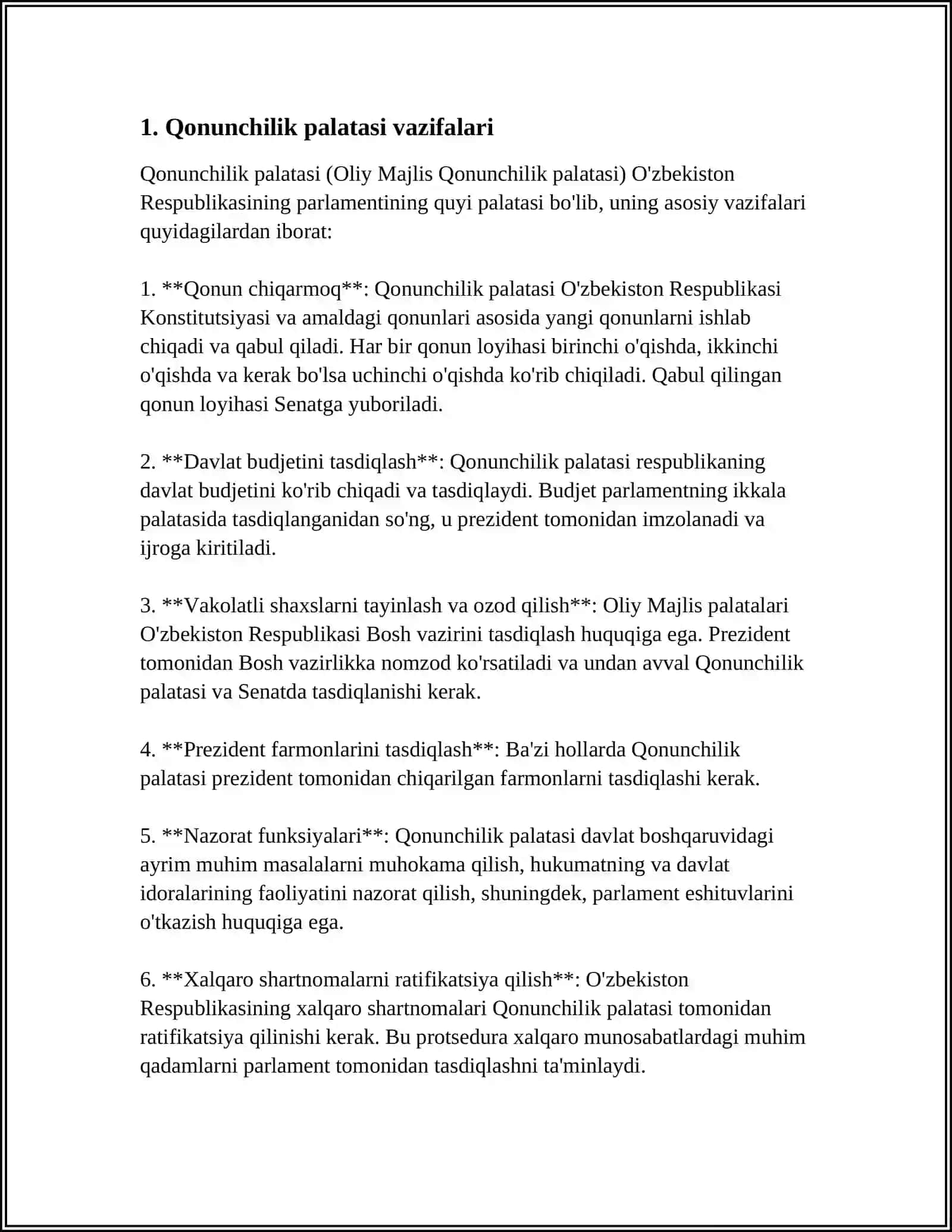 O'ZBEKISTON RESPUBLIKASI OLIY MAJLISI QONUNCHILIK PALATASI 3