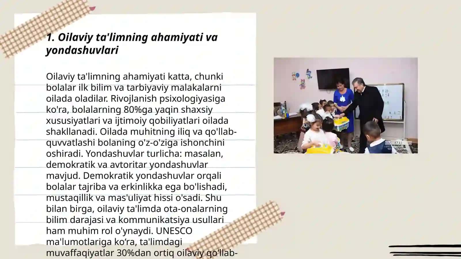 Maktabgacha ta'lim tashkiloti va oilaning o'zaro munosabatlariga zamonaviy yondashuvlar 3