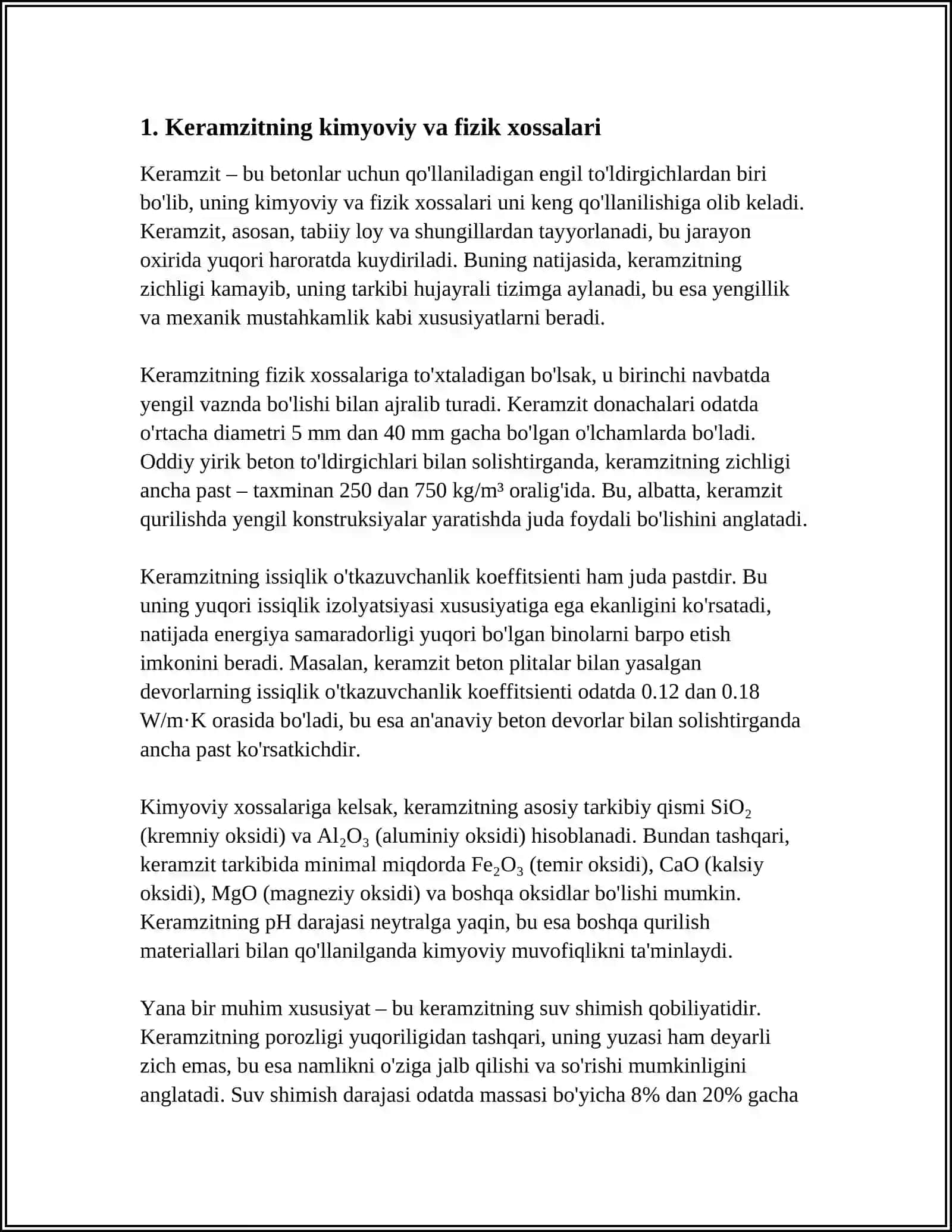 BETONLAR UCHUN QO'LLANILADIGAN ENGIL TO'LDIRGICHLAR (KERAMZIT, AGLOPORIT, NERLIT) 3