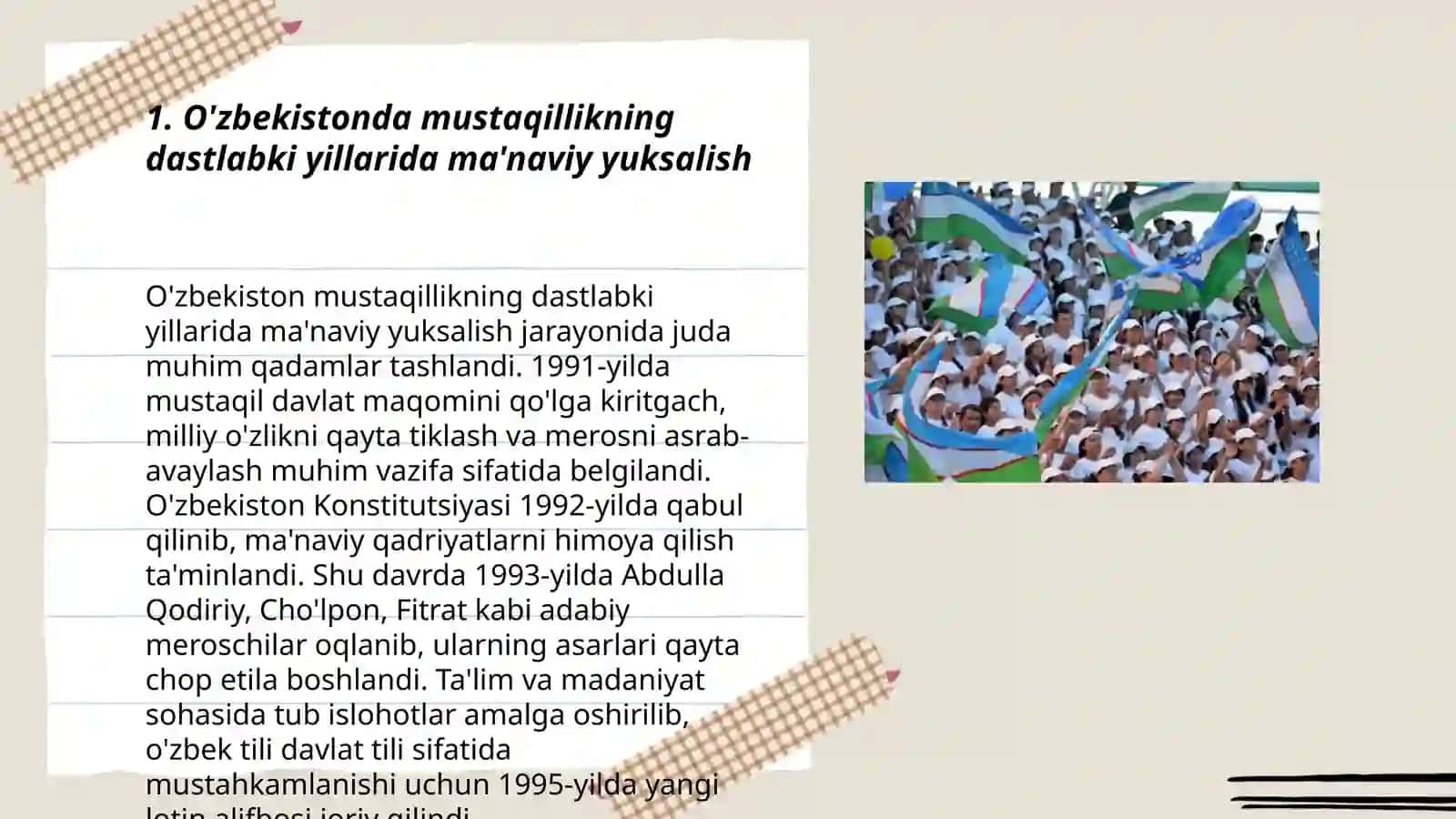 Mustaqillik yillarida O’zbekistondagi ma’naviy va madaniy taraqqiyot 3