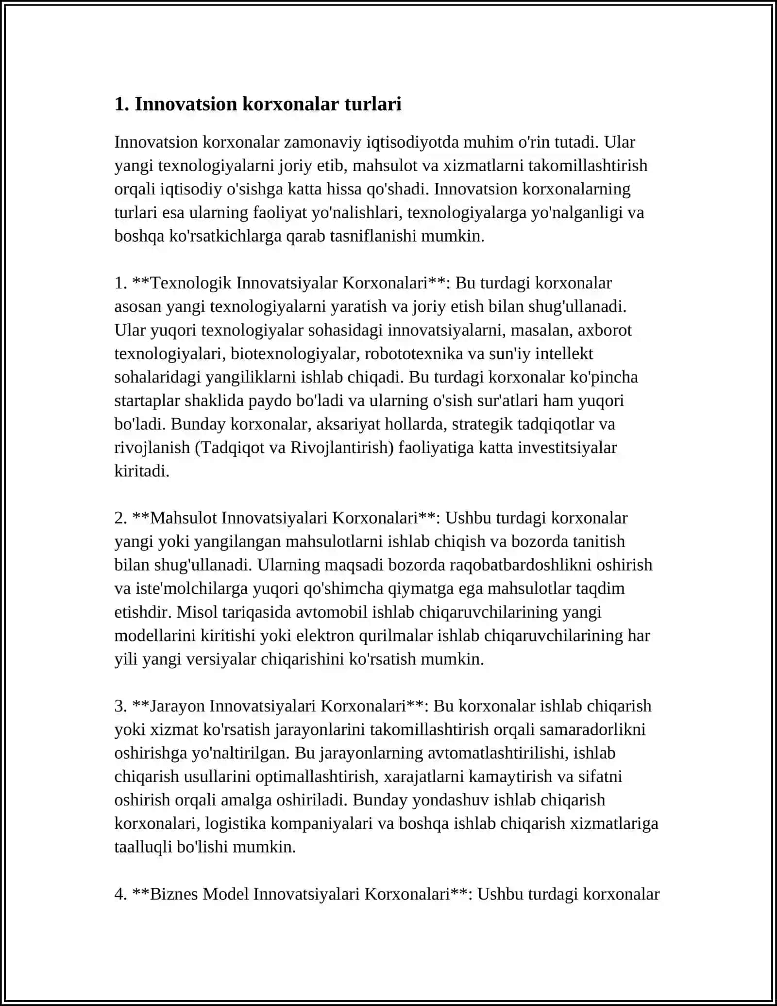 INNOVATSION KORXONALARNING TURLARI, ULARNING FAOLIYAT KOʻRSATISH SOHALARI VA YOʻNALISHLARI 3