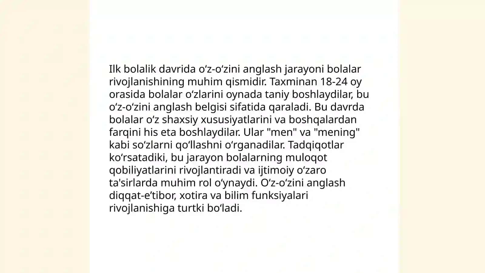 Ilk bolalik davrida oʻz oʻzini anglashning rivojlanishi va 3yoshlilar inqirozi 3