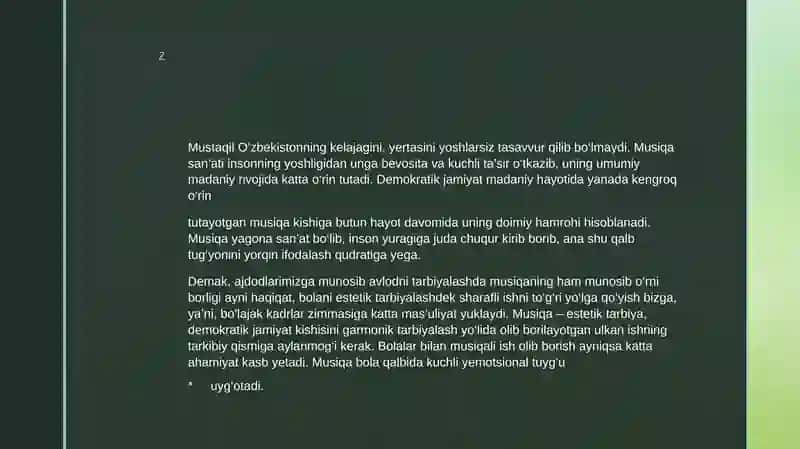 Musiqa mashgʻulotlarini tashkil etish va oʻtkazish303 huruj talabasi 3