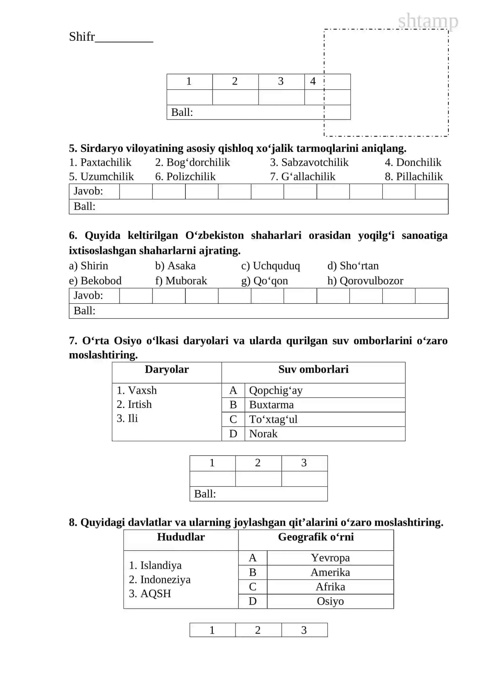 Geografiya-1-variant(O'zbek) 11-sinf 3