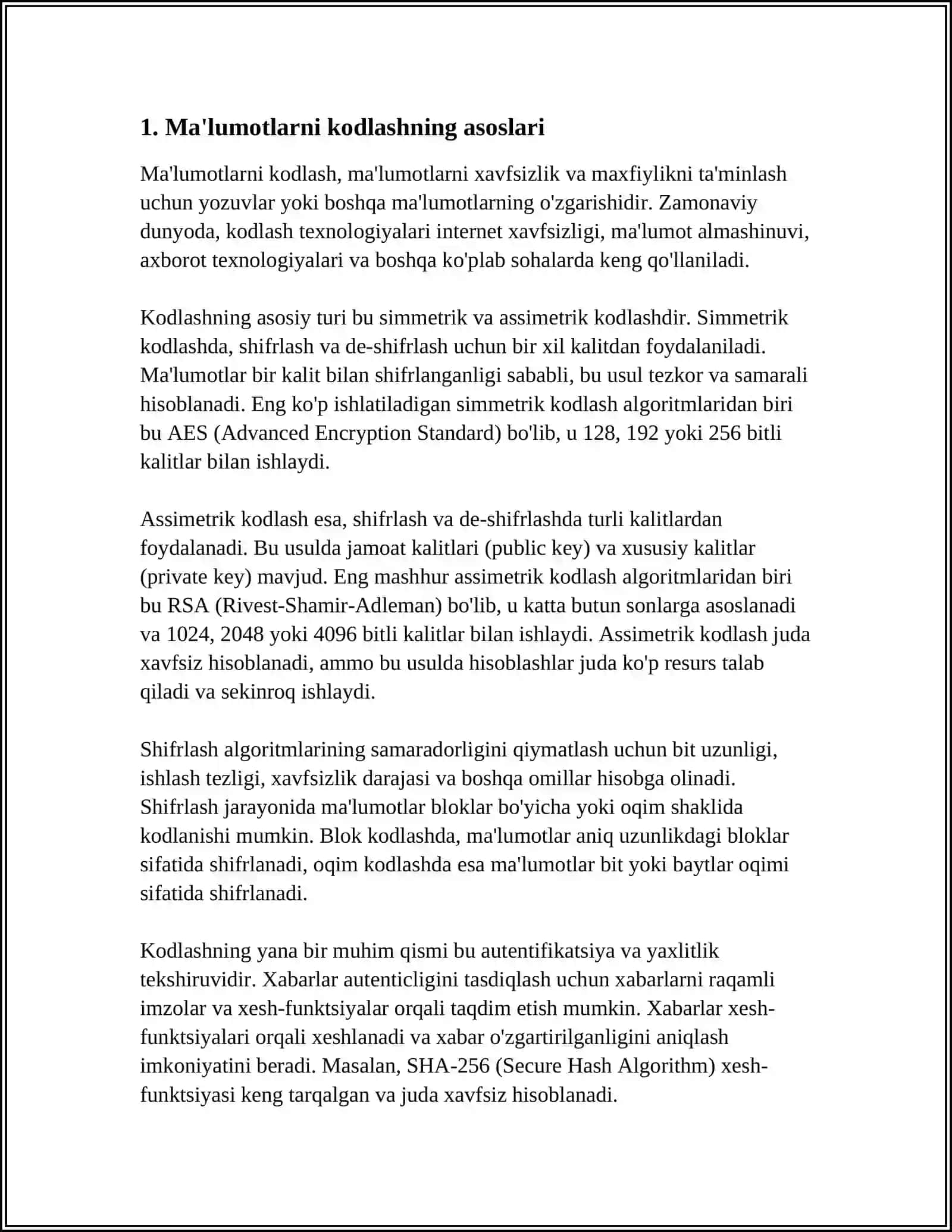 MATINLI AXBOROTLARNI KODLASH ACC2VA UNI KODLASH TUZIMI 3