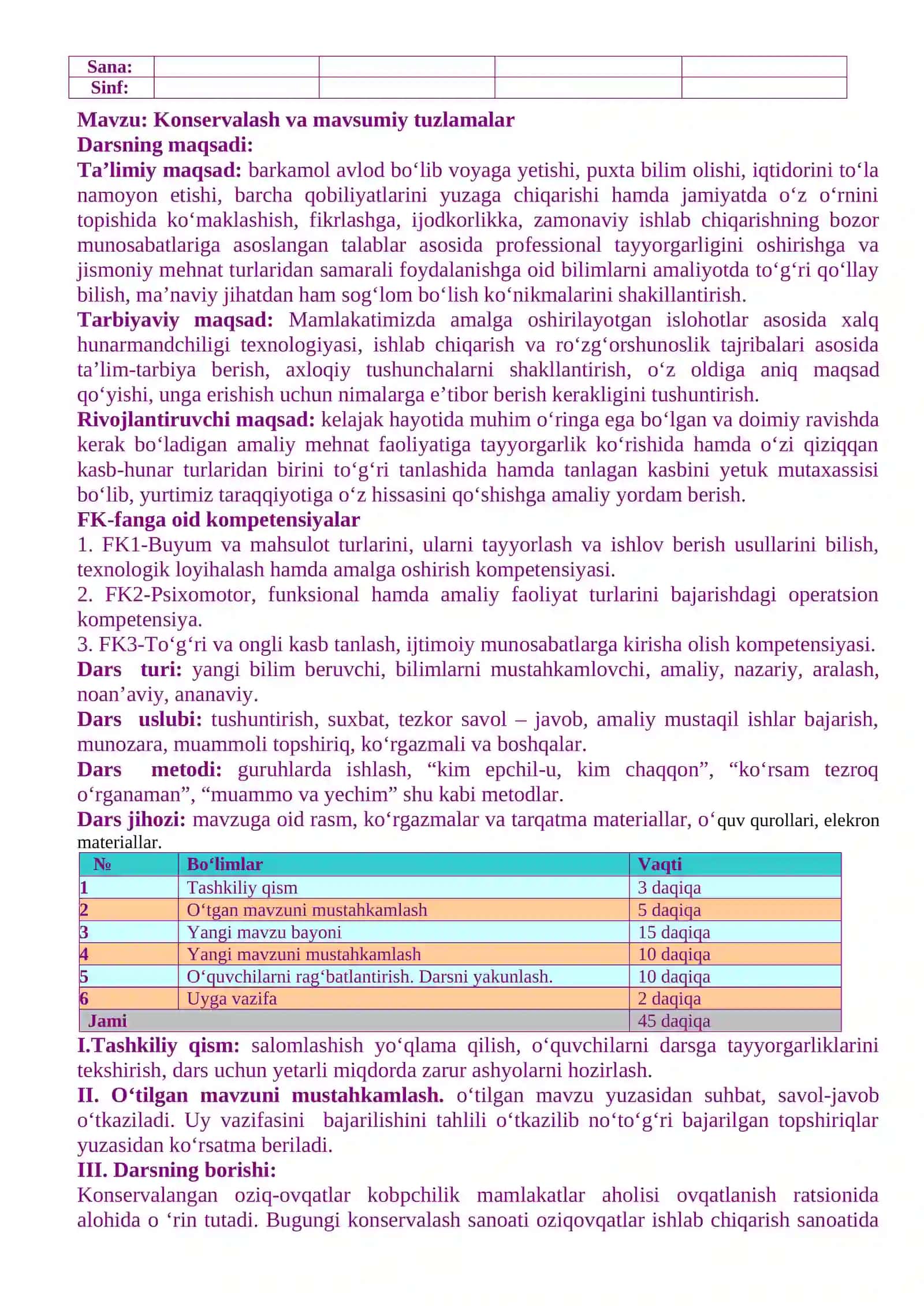 8-sinf texnologiya fanidan qiz bolalar uchun II yarim yillik taqvimiy mavzu rejasi 3