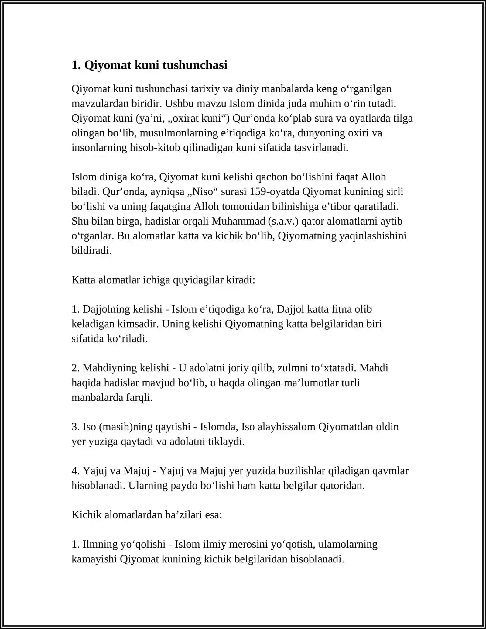 ESXATALOGIYANING MOHIYATI QIYOMAT VA OXIRAT DUNYOSI 3
