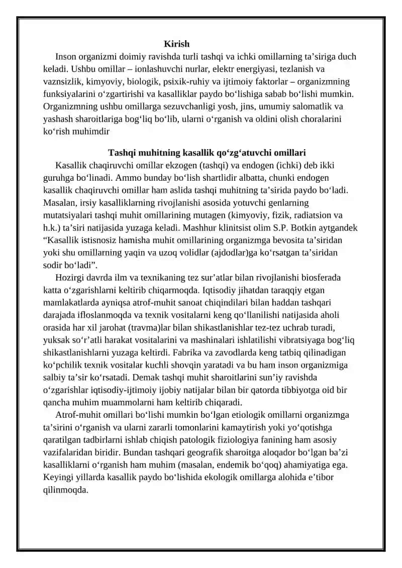 Patologik jarayonlar rivojlanishida tashqi sharoitlarning ahamiyati 3