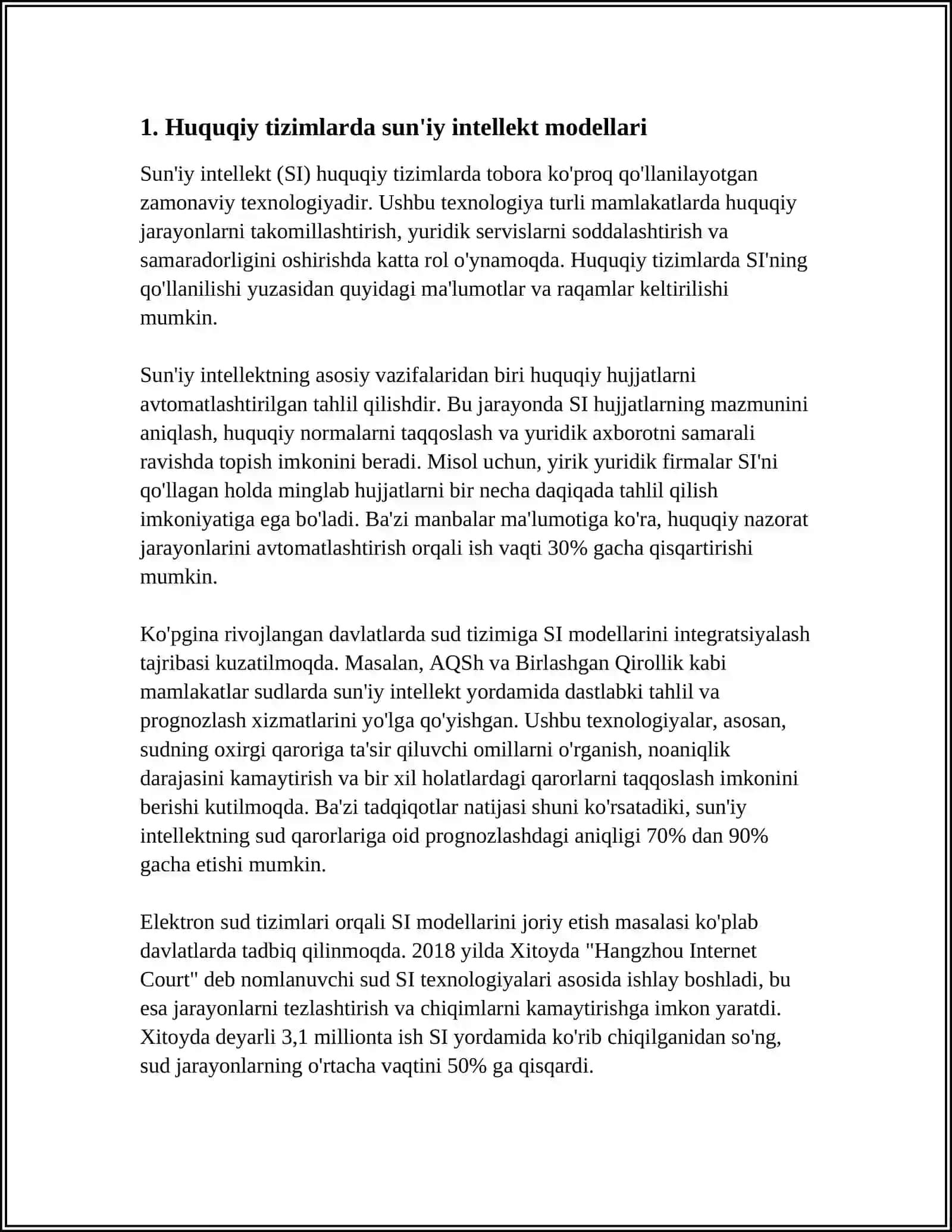 MUSTAQIL ISH Mavzu: HUQUQIY FANLAR SOHALARIGA OID MASALALARGA MOS MODELLAR VA ALGORITIMLAR 3