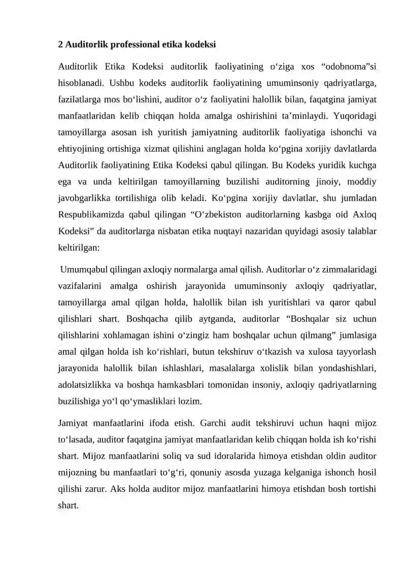 Auditorning professional etikasi va Auditorning huquqiy javobgarligi 3
