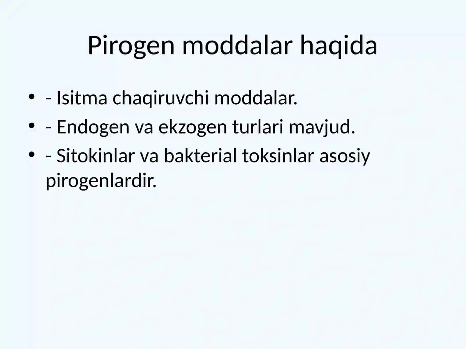Pirogen moddalar termoregulyatsiya jarayonidagi ahamiyati 3