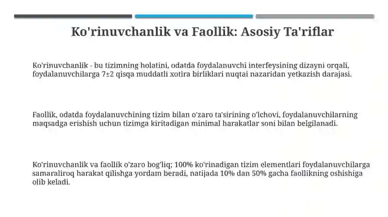 Ko'rinuvchanlik va Faollik: Ta'riflar va Tamoyillar 3
