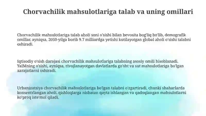 Chorvachilik mahsulotlariga talab va uning omillari 3