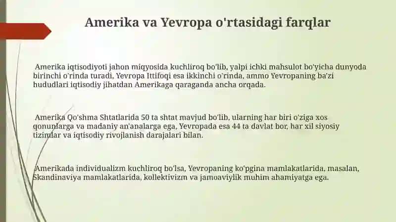 Amerika va Yevropa 3