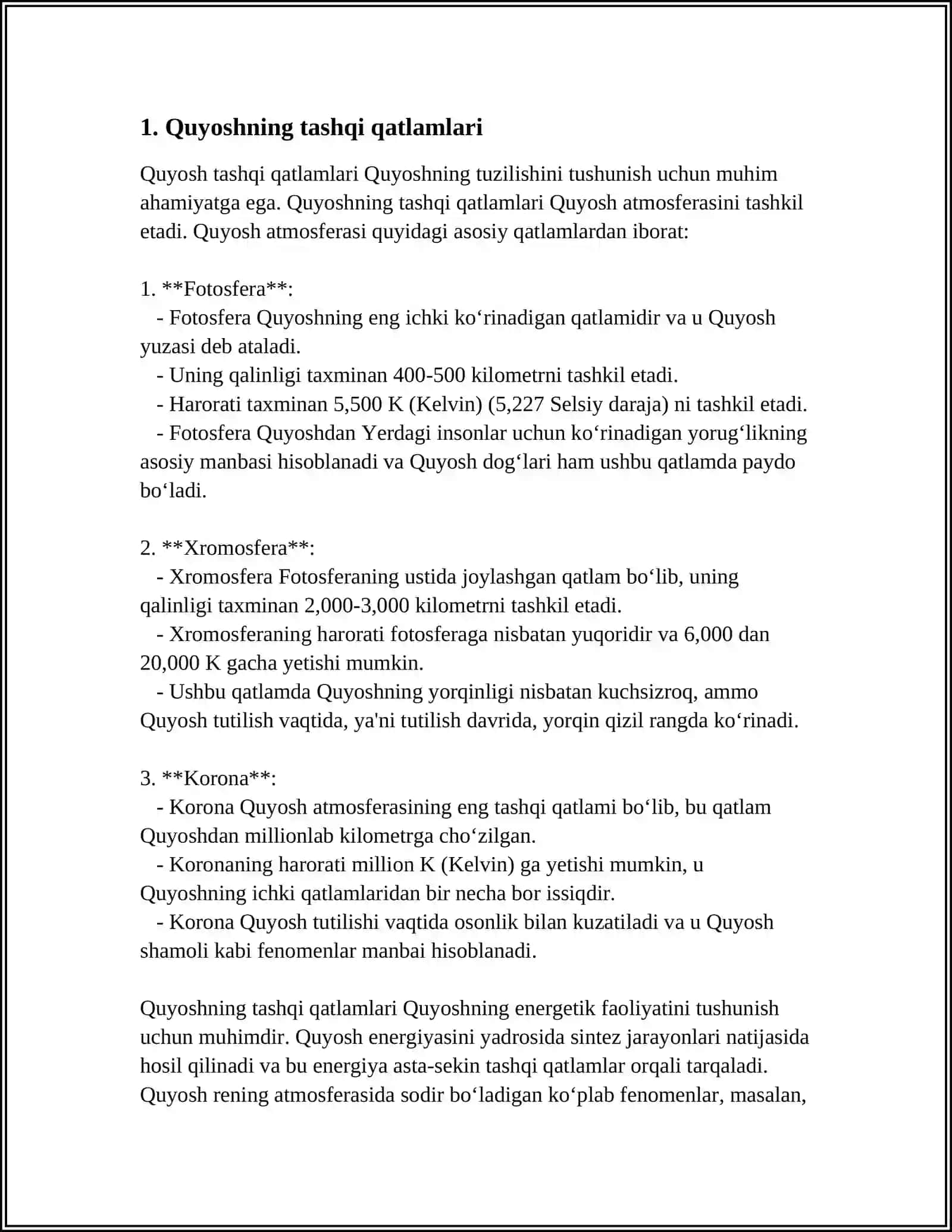 QUYOSH TASHQI QATLAMLARINING HARORATI. QUYOSH DOIMIYSINI ANIQLASH 3