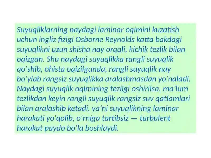 Laminar va Turbulent Oqim. Reynolds Soni 3
