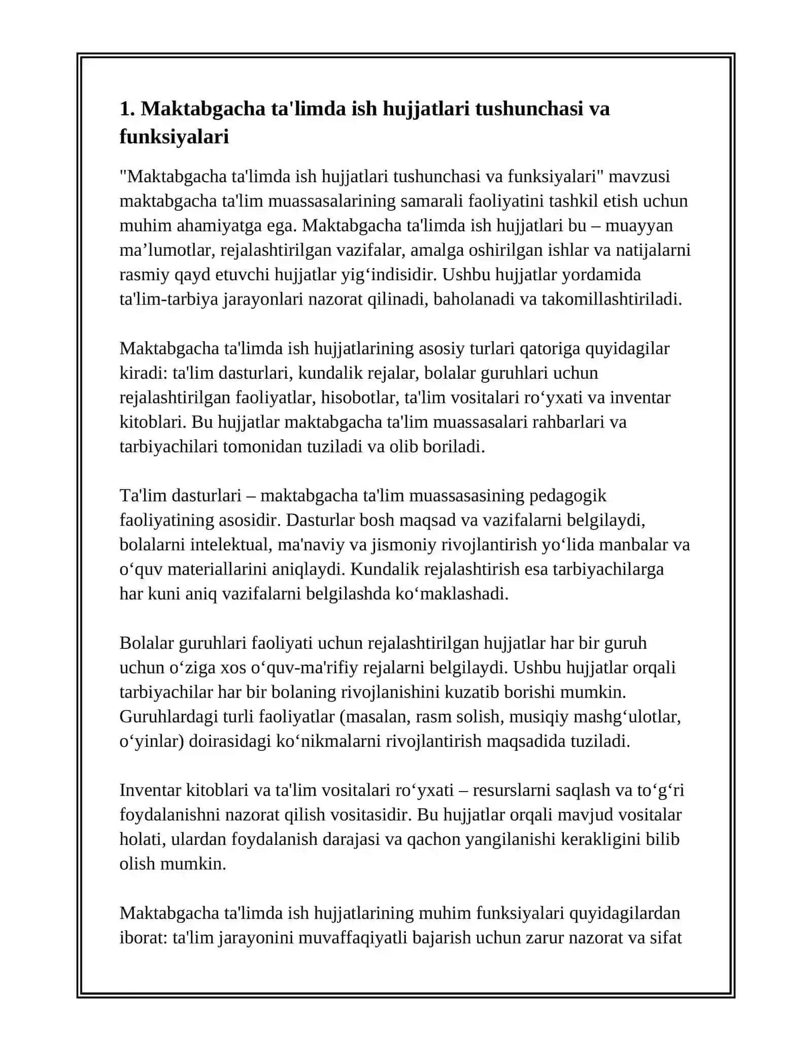 MAKTABGACHA TAʼLIMDA ISH HUJJATLARI BILAN ISHLASH FANINING PREDMETI 3