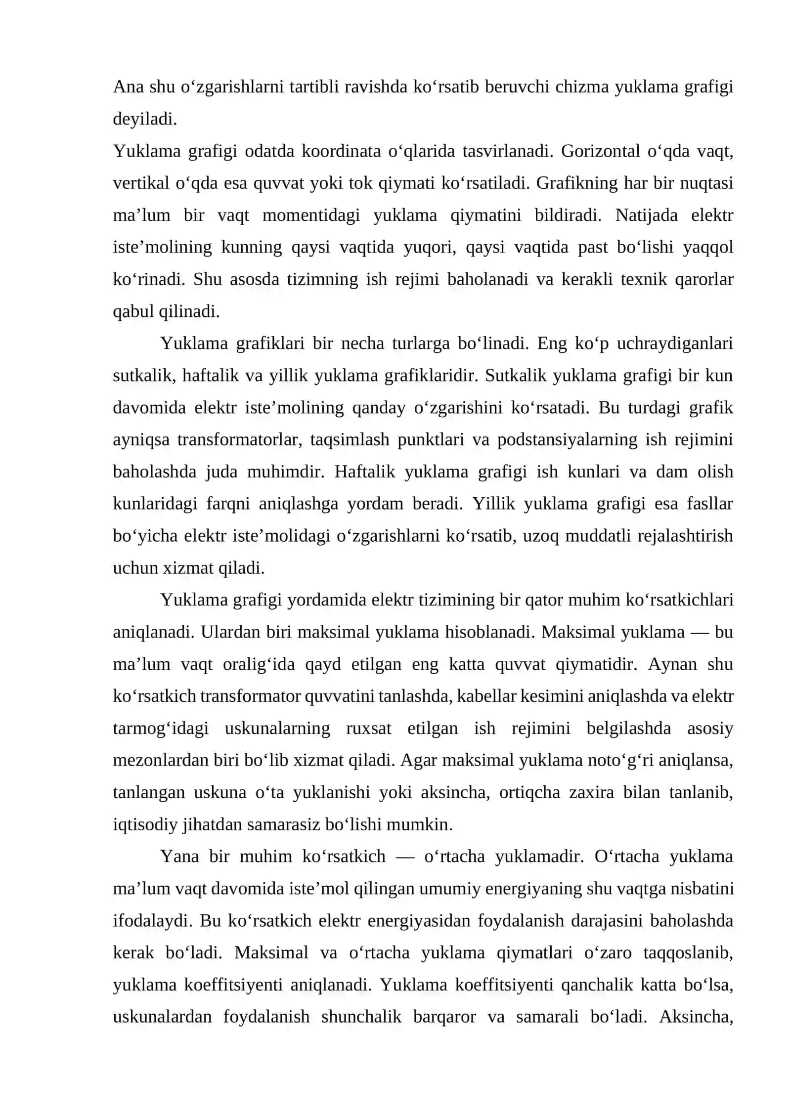 Yuklama grafigi asosida transformator quvvatini tanlash 3