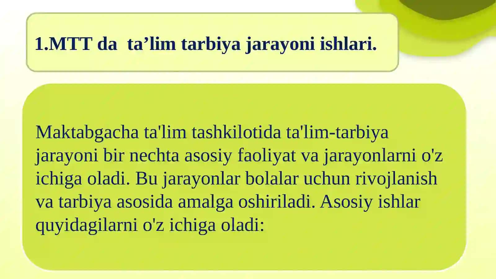 Maktabgacha ta'lim tashkilotida ta'lim-tarbiya jarayoni va metodik ishlarni tashkil etish 3