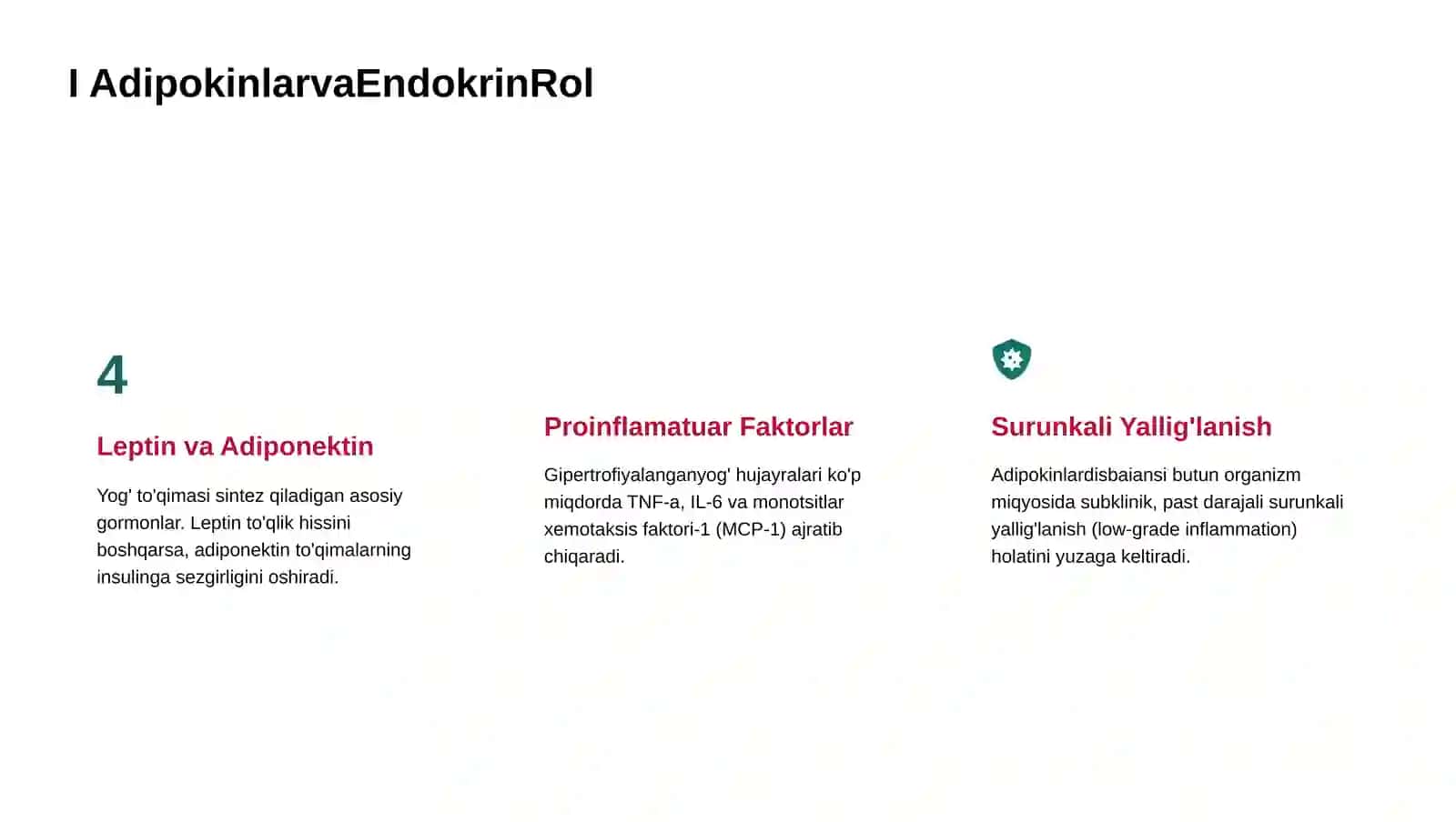MUSTAQIL TA'LIM TAQDIMOTI: Gomeostaz va Moddalar Almashinuvi Buzilishlari Patologikfiziologiyafani doirasidasemizlik 3