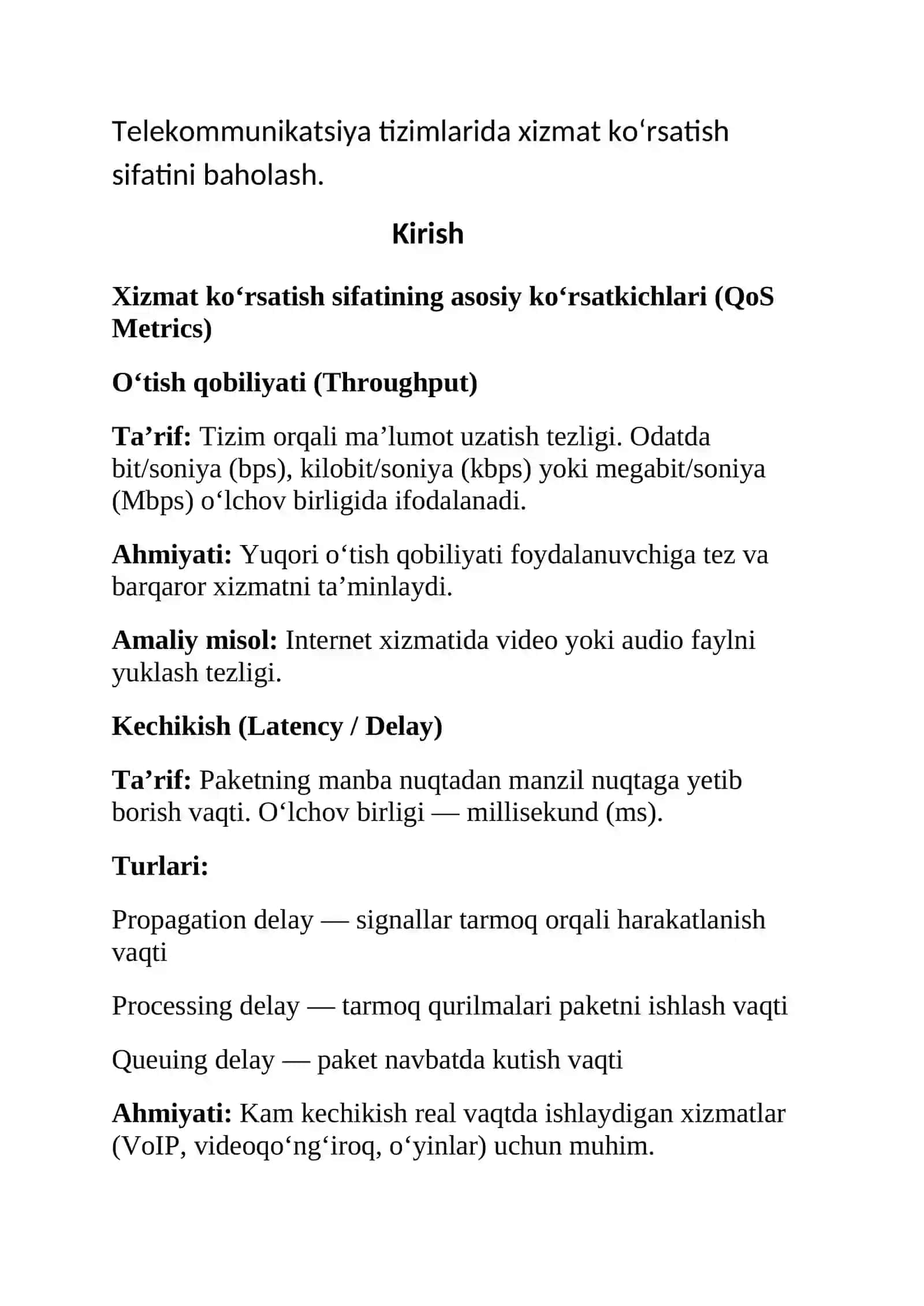 Telekommunikatsiya tizimlarida xizmat ko‘rsatish sifatini baholash 3