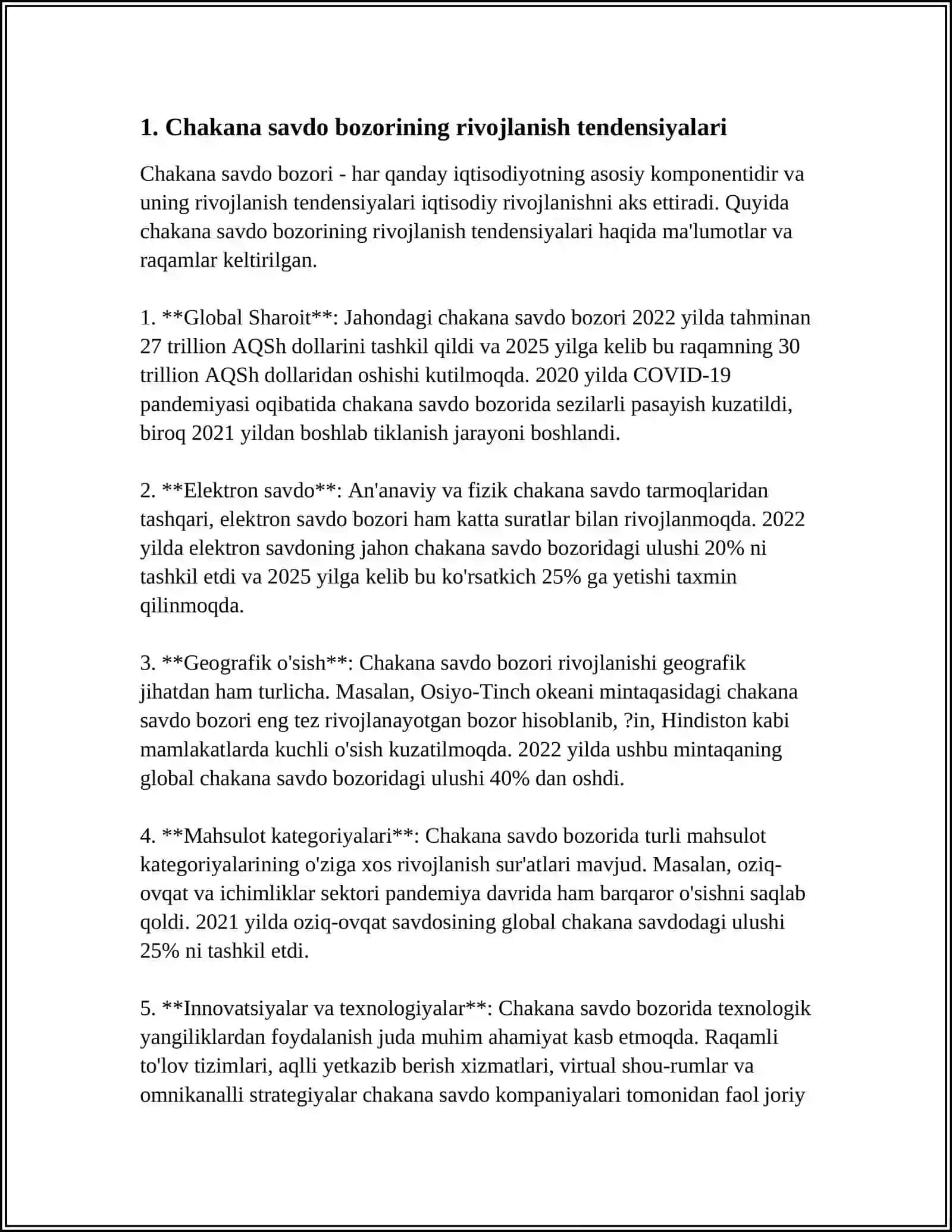 CHAKANA SAVDO KELAJAGI VA UNI RIVOJLANTIRISH BO‘YICHA TAKLIFLAR 3