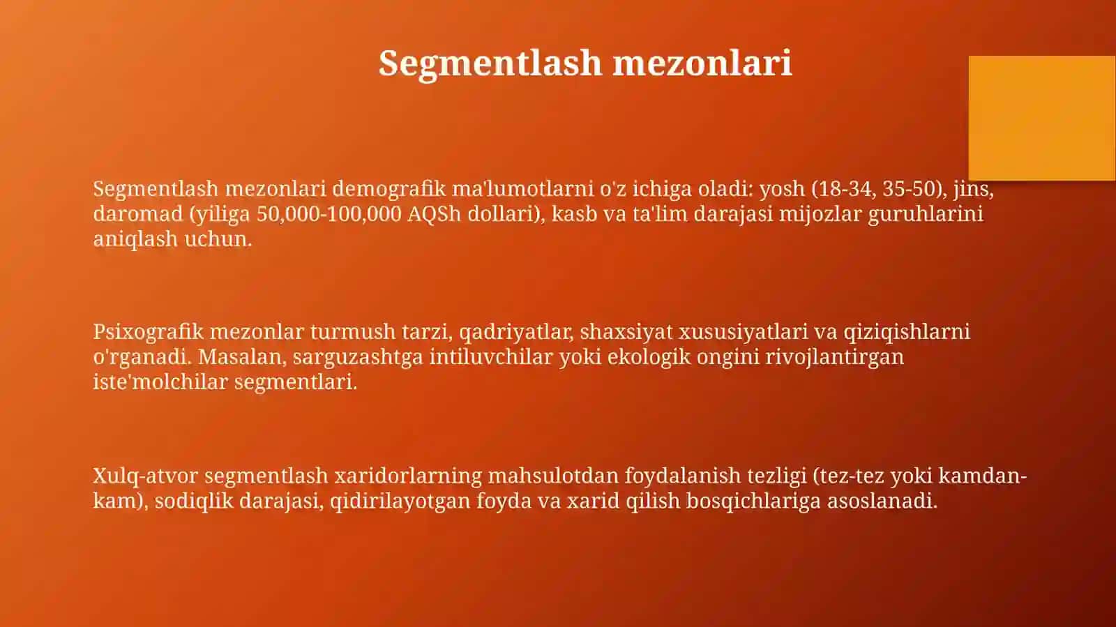 Istemolchilarni segmentlash mezonlari 3