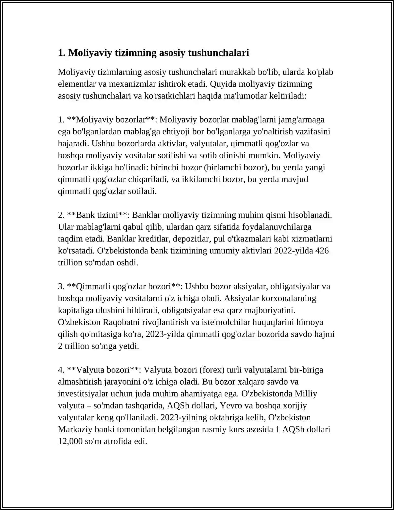 Moliya Tizimi, Pul Muomalasi, Kredit va Banklar 3