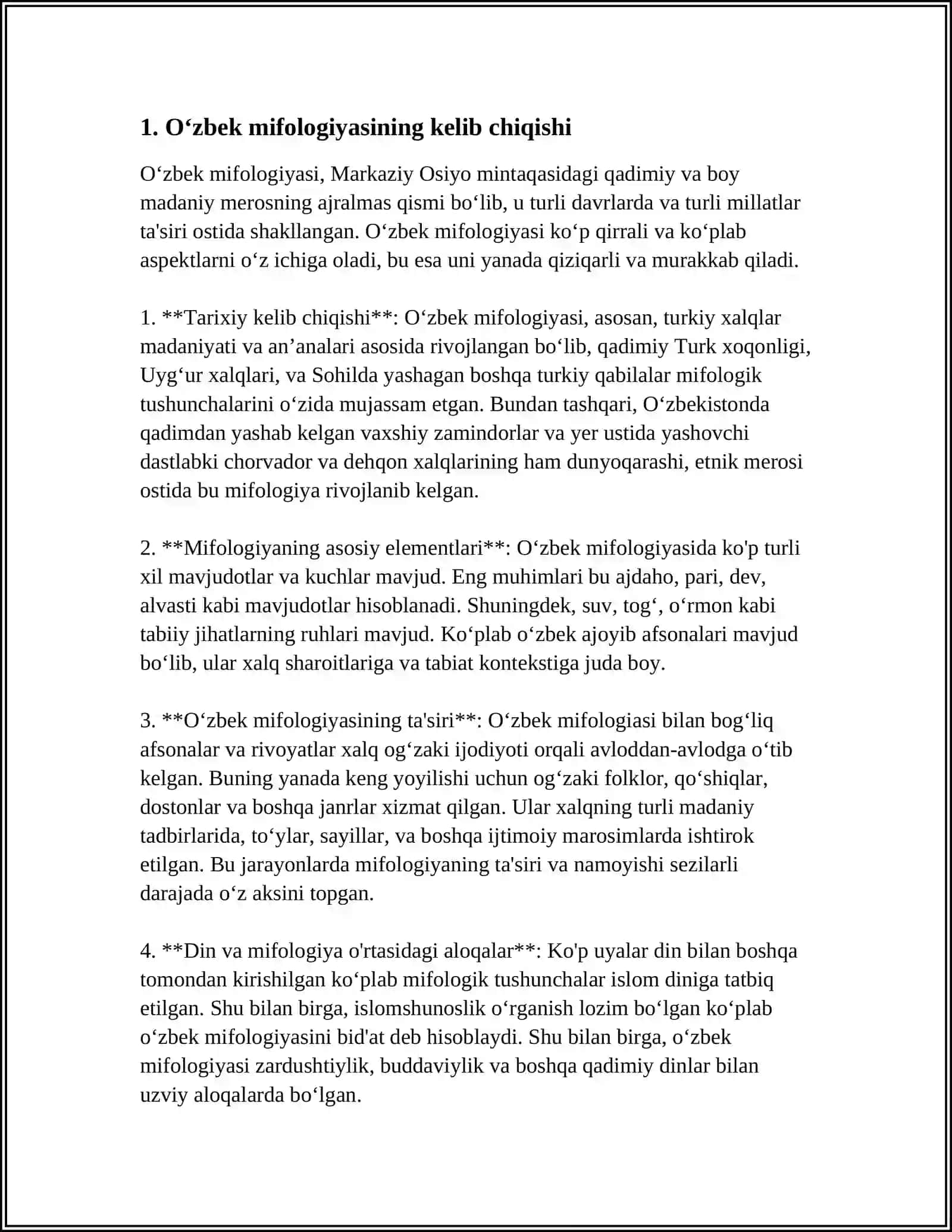 Oʻzbek Mifologiyasi Testi 3