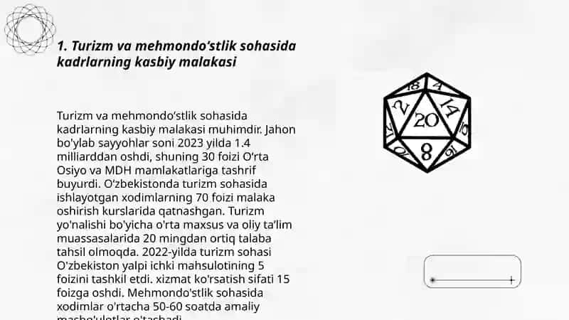 Turizm va mehmondoʻstlik mutaxassis kadrlariga qoʻyiladigan talablar uning huquqiy-me’yoriy hamda oʻquv metodik hujjatlarda aks etishi 3