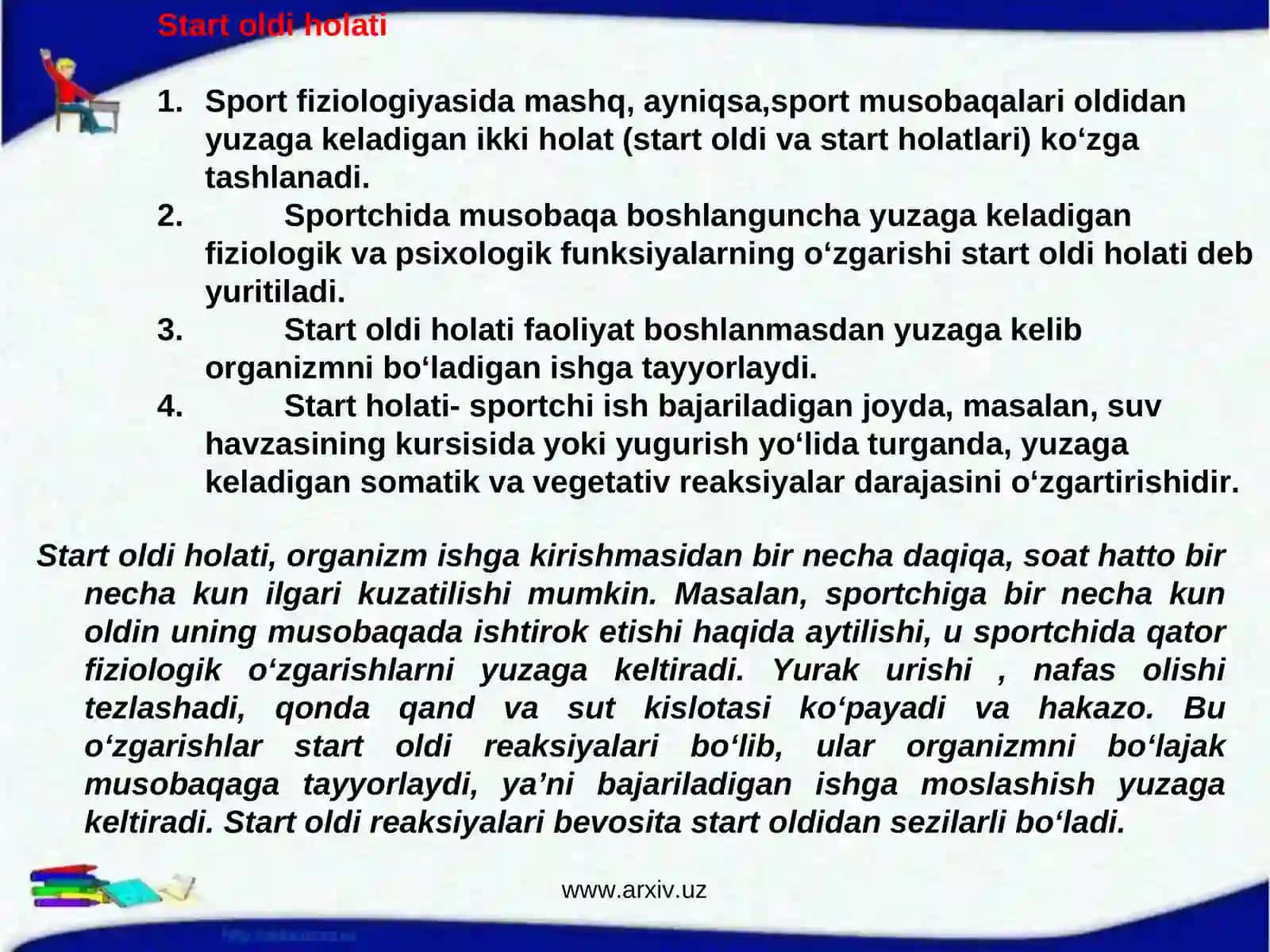 Sport faoliyatida organizmda yuzaga keladigan holatlarning fiziologik xususiyatlari 3