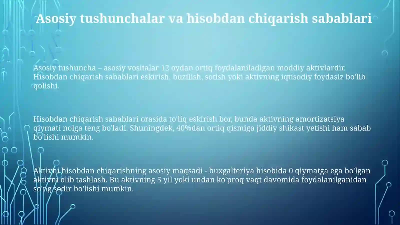 Асосий воситаларни hisobdan chiqarish hisobi 3